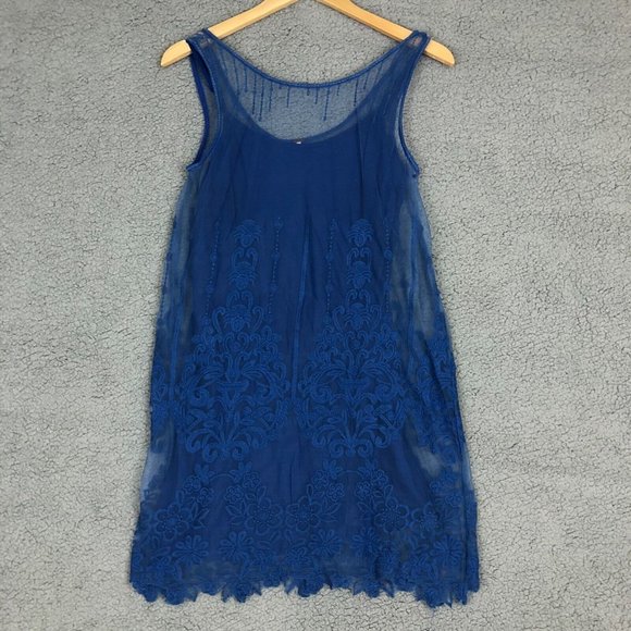 Free People Dresses & Skirts - Free People Lace Mini Slip Dress Women's XS Embroidered Lined Sleeveless Blue